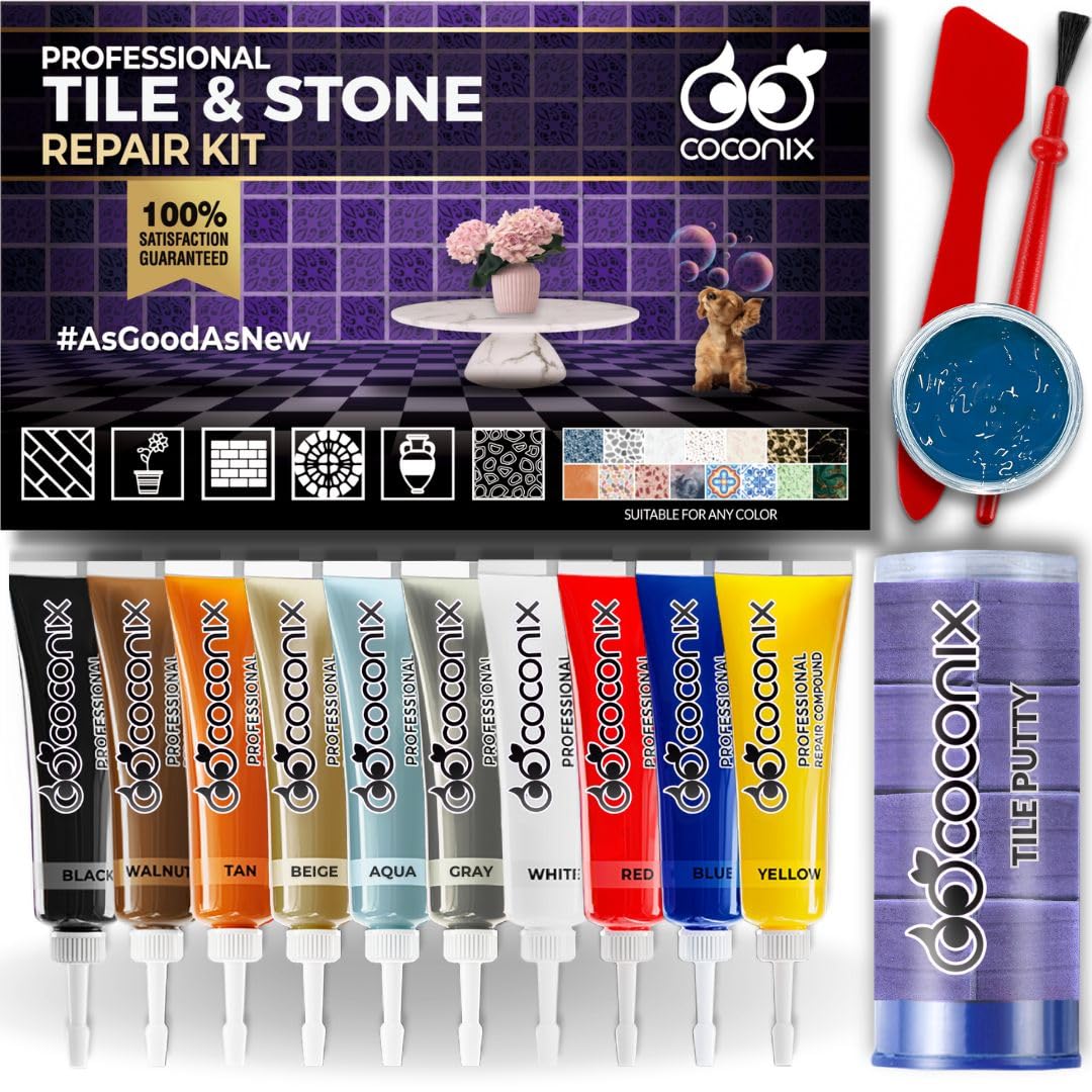 Tile & Bathtub Repair Kit with Epoxy Putty Stick – Fix Cracked Porcelain, Ceramic, Fiberglass, Stone, Super Strong Adhesion, Color Match for Floors & Walls, Fast-Drying, Seamless, Durable Repair