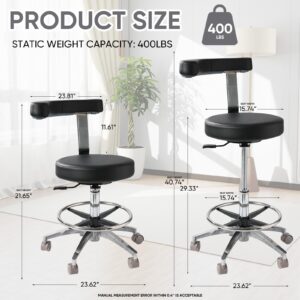 Viviange Adjustable Ergonomic Dental Stool with Back Support - Rolling Dentist Chair for Hygienists, Assistants, and Medical Professionals - Black