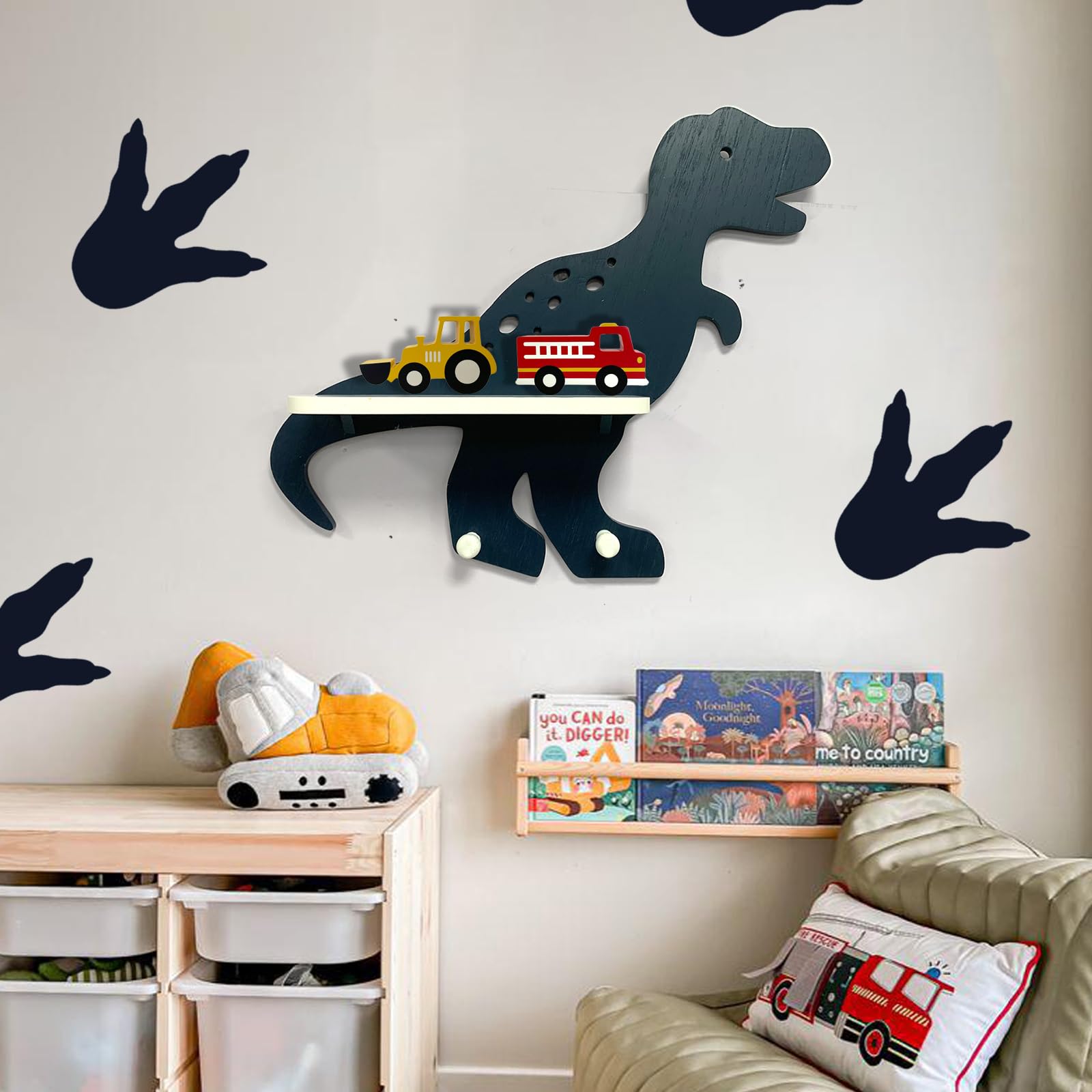 Dinosaur Wooden Wall Shelf Parlor Boudior Children's Decorative Dinosaur Wall Shelf with Hanging Pegs