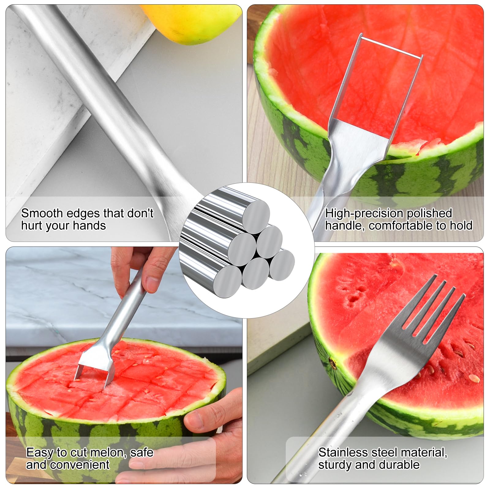 2-in-1 Stainless Steel Fruit Cutter,2024 New Watermelon Fork Slicer Cutter Slicer Tool,Dual Head Fruit Knife, Summer Fruit Forks Slicer Knife for Family Parties Camping Party (3 PCS)