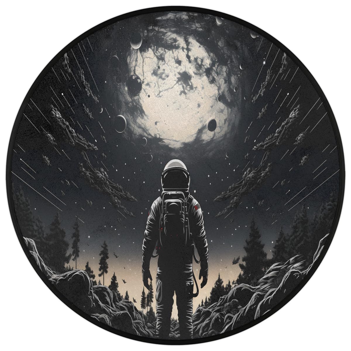 Gumuslen Astronaut Planet Space 3ft Round Area Rug Washable Soft Circle Rugs Non-Slip Indoor Floor Mats Throw Rug Carpet for Nursery Kids Room Living Room Entryway Bedroom Bathroom Decor