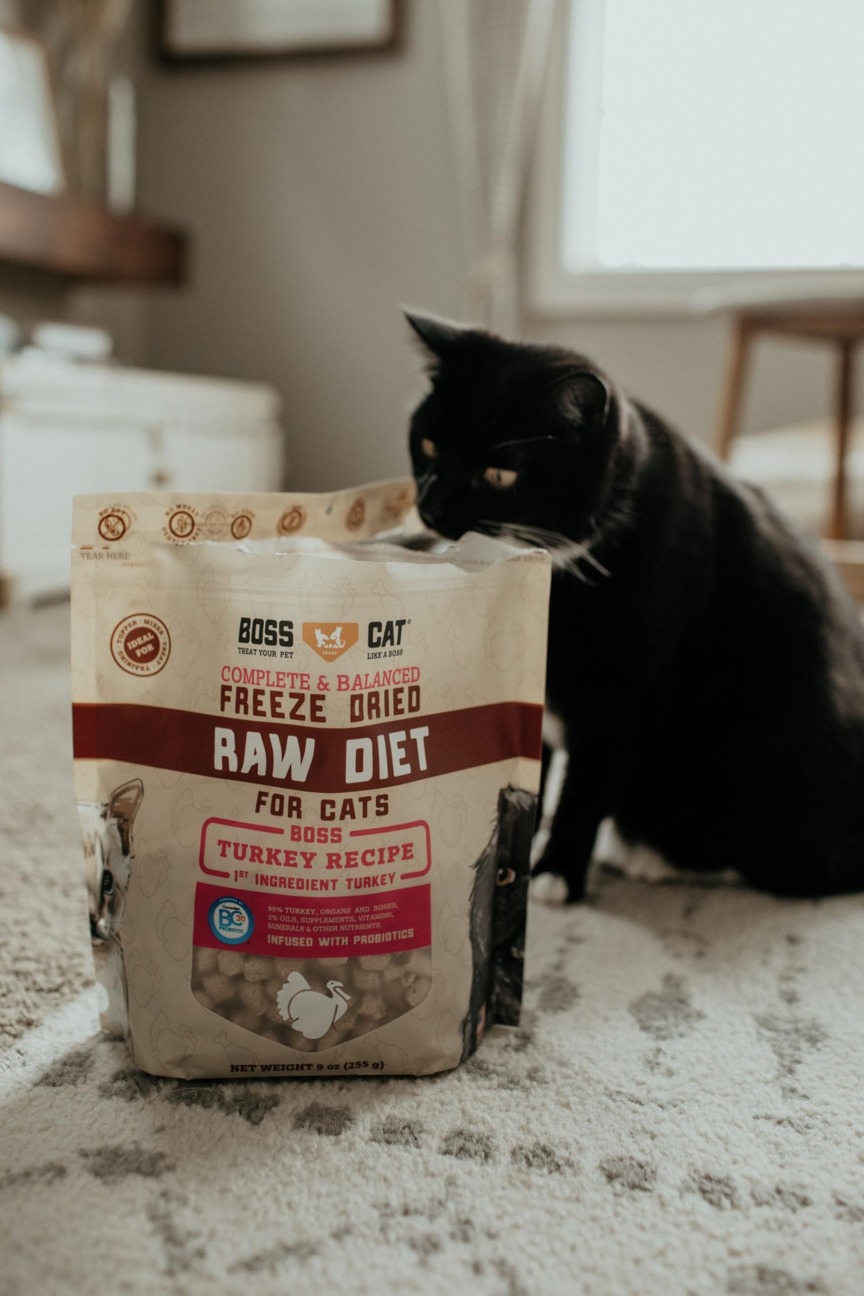 Boss Cat Complete & Balanced Freeze Dried Raw Diet for Cats, Turkey Recipe, 9 oz Bag (Bag of 2)