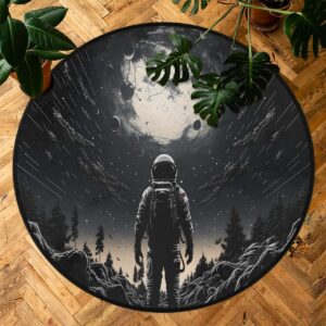 Gumuslen Astronaut Planet Space 3ft Round Area Rug Washable Soft Circle Rugs Non-Slip Indoor Floor Mats Throw Rug Carpet for Nursery Kids Room Living Room Entryway Bedroom Bathroom Decor