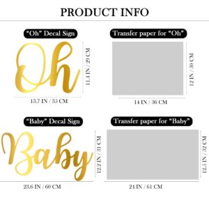 Oh Baby Sign for Backdrop - Gold Oh Baby Decal with Transfer Paper, Large Adhesive Vinyl Oh Baby Letters Sticker, Prefect for Oh Baby Baby Shower Neutral Gender Reveal Party Arch Backdrop Cover