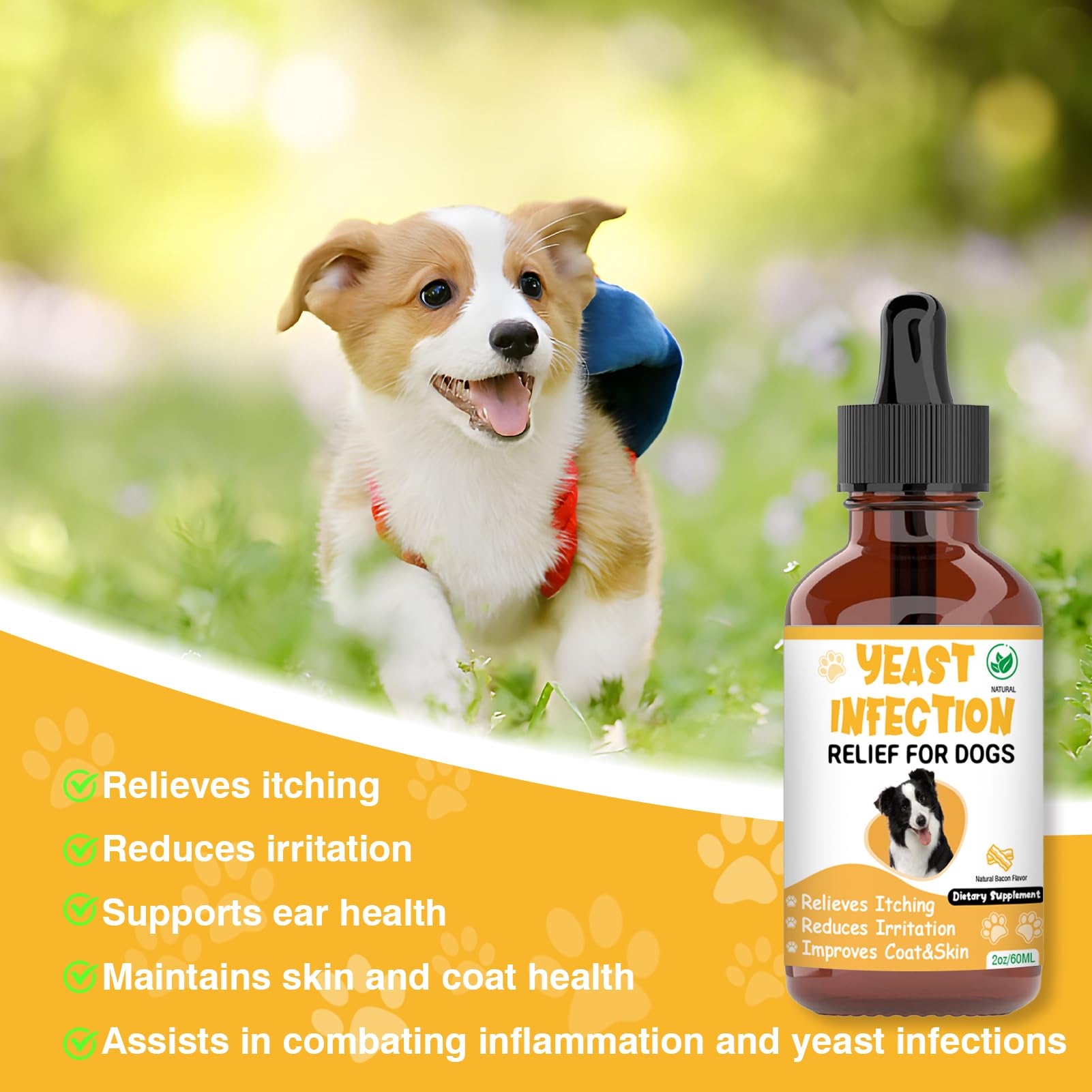 Natural Yeast Infection Treatment for Dogs,Supports Healthy Itch Relief,Inflammation Relief,Allergy Relief & More,Dog Ear Infection Treatment,Itch Relief for Dogs,Ear Infection Treatment for Dogs