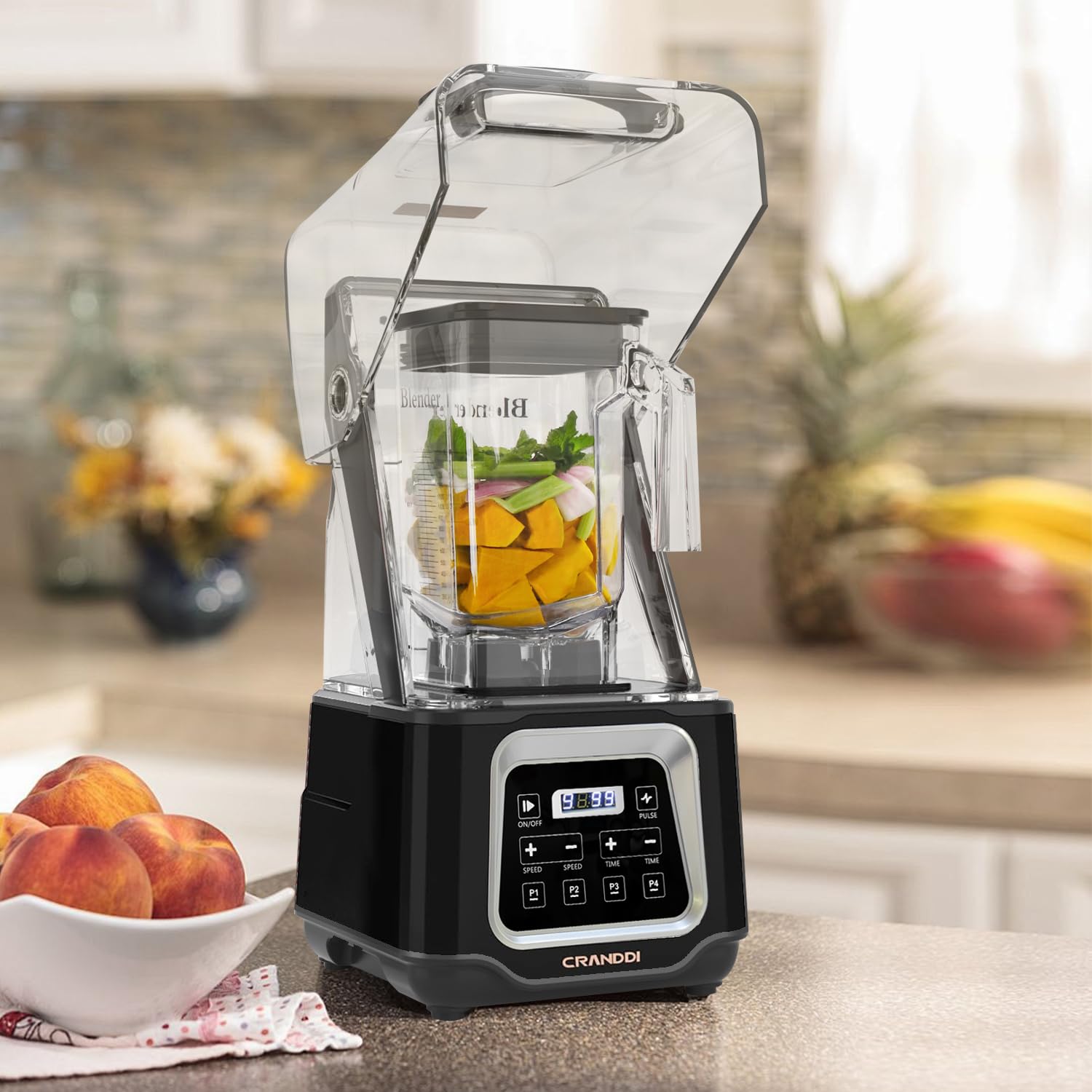 CRANDDI Smart Blender Digital Touch Screen with Removable Cover, 2200W Quiet Shield Blender, 52oz Commercial Blender with 4 Program for Juice, Smoothies, Frozen Drinks & More, K80TS, Black