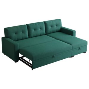 Acosure 82" Sectional Sleeper Sofa with Storage Chaise & Pull-Out Bed,L-Shape Convertible 3 Seater Couch W/Tufted Backrest,Reversible Sleeper for Living Room Apartment Office,Green