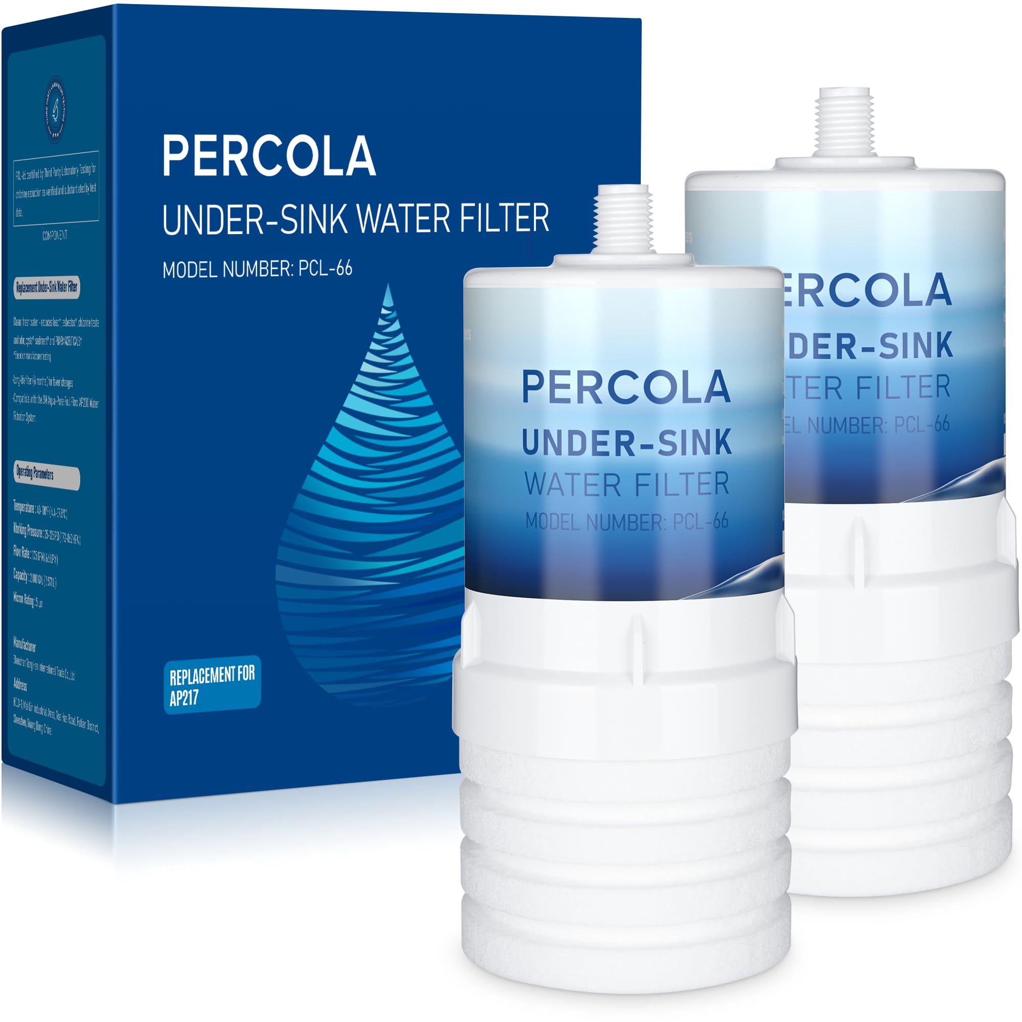 PERCOLA AP217 Under Sink Water Filter, Compatible with 3M® Aqua-Pure® AP217, 578604 Full Flow Water Filter for AP200 Systems (White, 2 Pack)