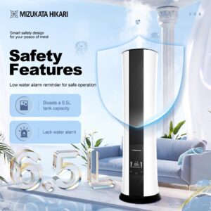 MIZUKATA HIKARI 6.5L Top-Fill Cool Mist Humidifier for large room/bedroom, Touch Screen, 55-Hour Operation, 8-Hour Timer, 3-Level Adjustable Mist, Auto Shutdown, Quiet Operation, Versatile Design