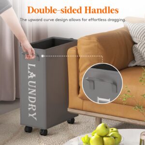 Lifewit 22" Slim Rolling Laundry Basket with Wheels, Collapsible Tall Laundry Hamper with Handles, 2 Packs Narrow Laundry Room Organization for Laundry Room Dorm Bathroom Bedroom, 50L, Gray