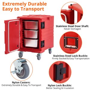 Portable Food Warmer 82Qt-Hot Box, Lldpe Food Box Carrier Double, End Loader Wheels, Easy Transport, Good Insulation, Strong Sealing, Durable, Ideal for Family Gathering, Canteen, Restaurant, Red