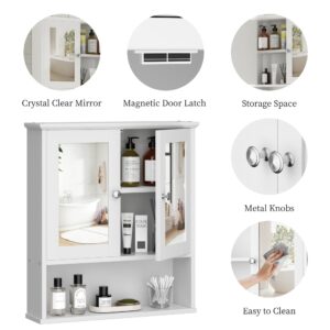 Shintenchi Bathroom Cabinet with Mirror, Wood Medicine Cabinet with Adjustable Shelf, Wall Mount Cabinet Storage, Cupboard, White