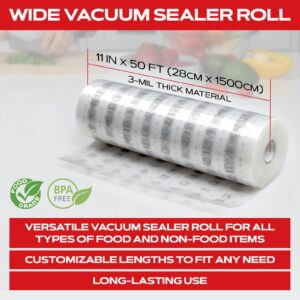 FORJARS Vacuum Sealer Bags Rolls Airtight Food Storage and Method Sous Vide Cooking - Perfect for Food Storage and Cooking - Ideal for Home and Commercial Use (11INx50FT)