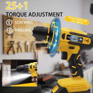 DEVONIC Cordless Drill Set,21V Electric Drill with 2 Lithium Battery and Charger,3/8"Keyless Chuck,25+1 Torque Setting and 28pcs Drill Screwdriver Bits