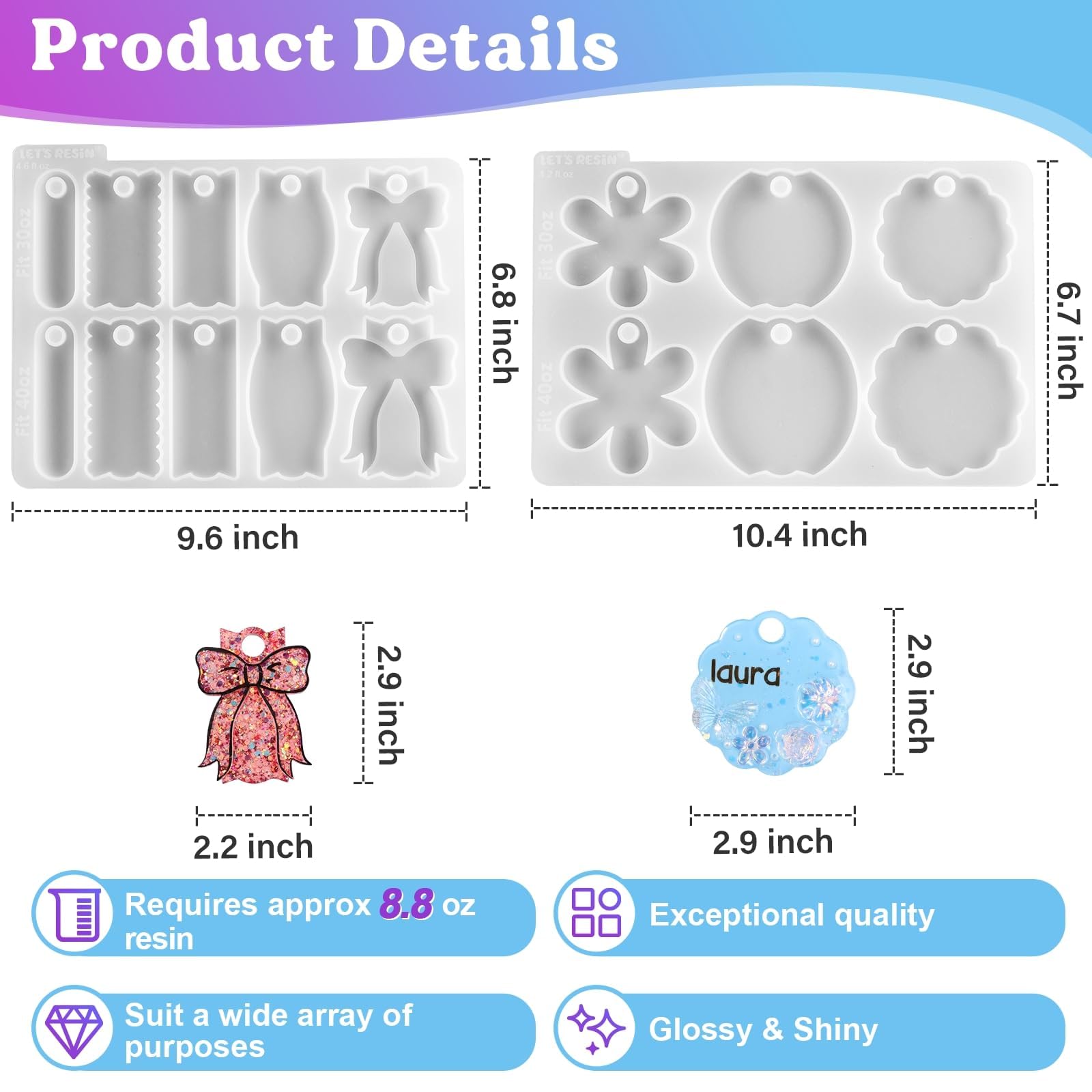 LET'S RESIN Name Plates Resin Molds, 16 Cavities 2Pcs Silicone Name Tag Resin Molds for Tumbler Cup Lid, Epoxy Resin Molds for Stanley Cups, Keychain, Resin Art