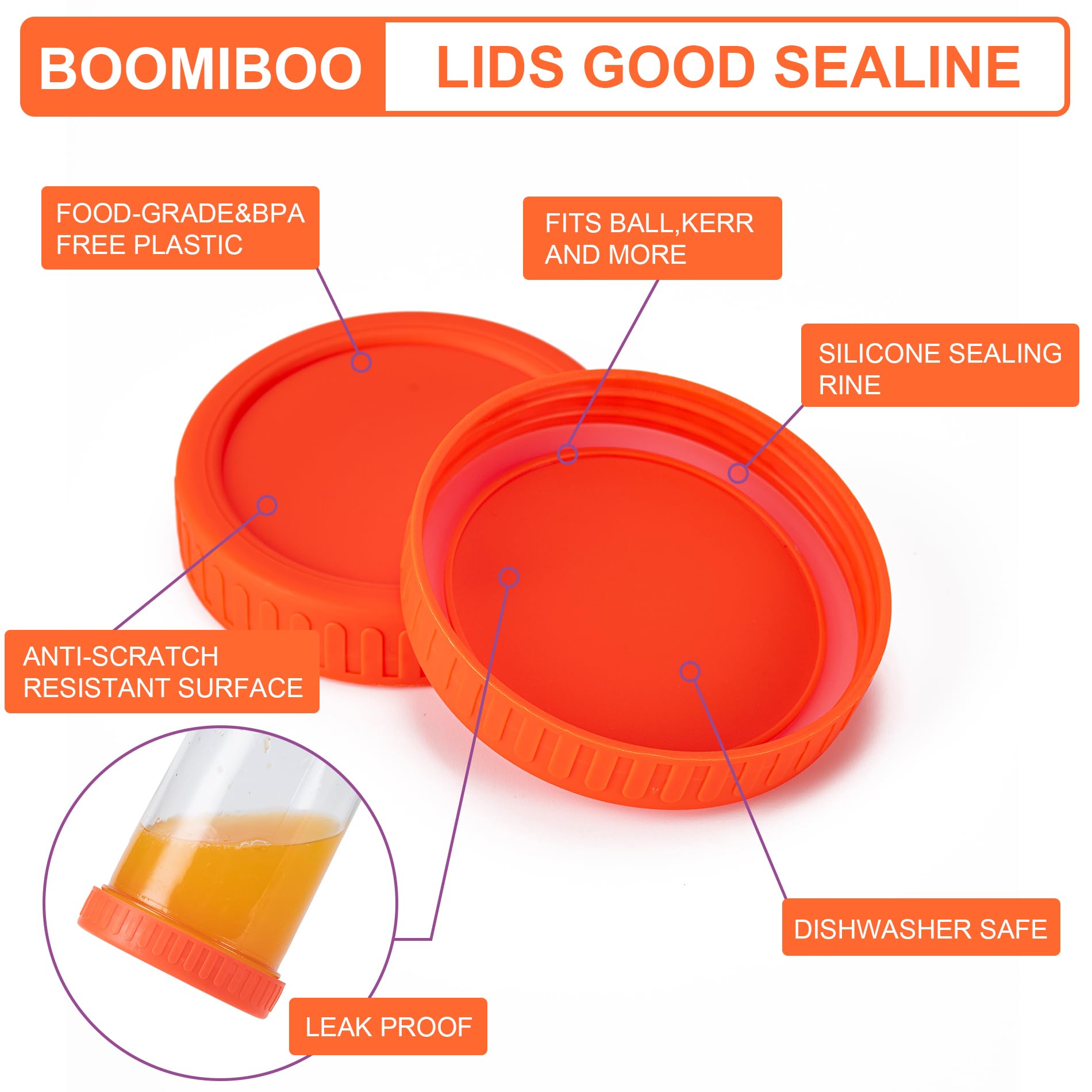 BOOMIBOO [16Pack] Intended For Mason Jar Lids,8 Wide Mouth Mason Jar Lids 8 Regular Mouth,Canning Lids,Plastic Jar Lids-Leak-Proof