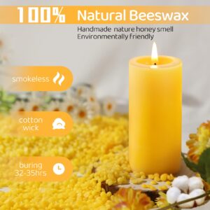 6 Pack Natural Beeswax Pillar Candles,100% Pure Beeswax Candles-210 Hours Long Burning,Organic Bees Wax Candles for Home,Paryer,Parties,Unscented Dripless Smokeless Beeswax Candles Bulk 2x4in