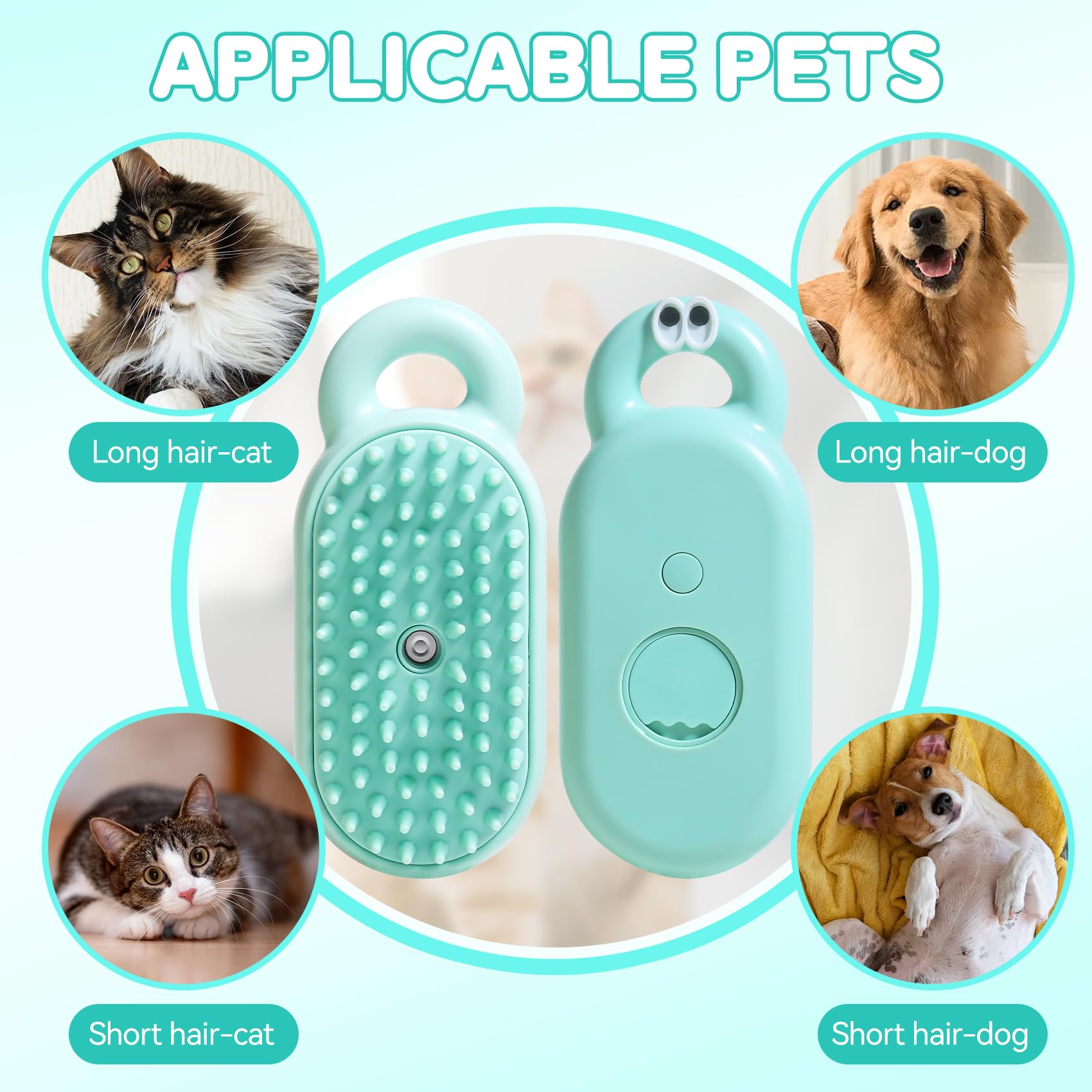 Cat Steam Brush,3 in 1 Steamy Cat Brush,Cat Brush for Shedding, Multifunctional Pet Steam Brush Cat Hair Brush for Removal of Shedding and Tangled Hairs,Water Brush for Cats (Green)