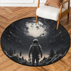 gumuslen astronaut planet space 3ft round area rug washable soft circle rugs non-slip indoor floor mats throw rug carpet for nursery kids room living room entryway bedroom bathroom decor