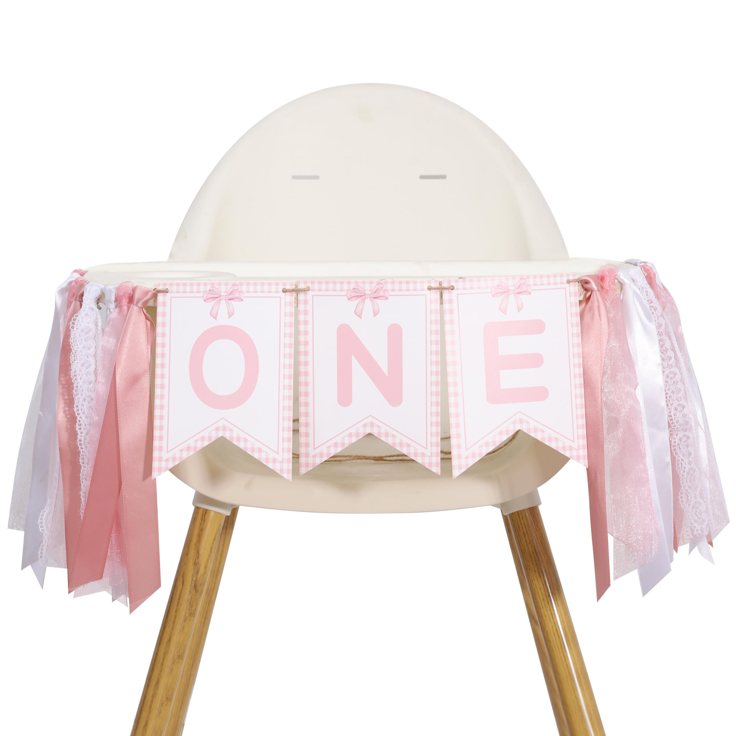 Pink Bow One High Chair Banner - One High Chair Bow Banner,Pink Bow Birthday Decoration,Pink Ribbon Girl 1st Birthday