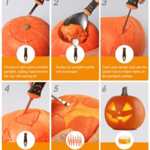 Luditek Pumpkin Carving Kit, 17 PCS Professional Stainless Steel Pumpkin Carving Tools with 3 Electronic Candles Lights and 10 Stencils, Jack-O-Lanterns Cutting Halloween Gifts for Adults