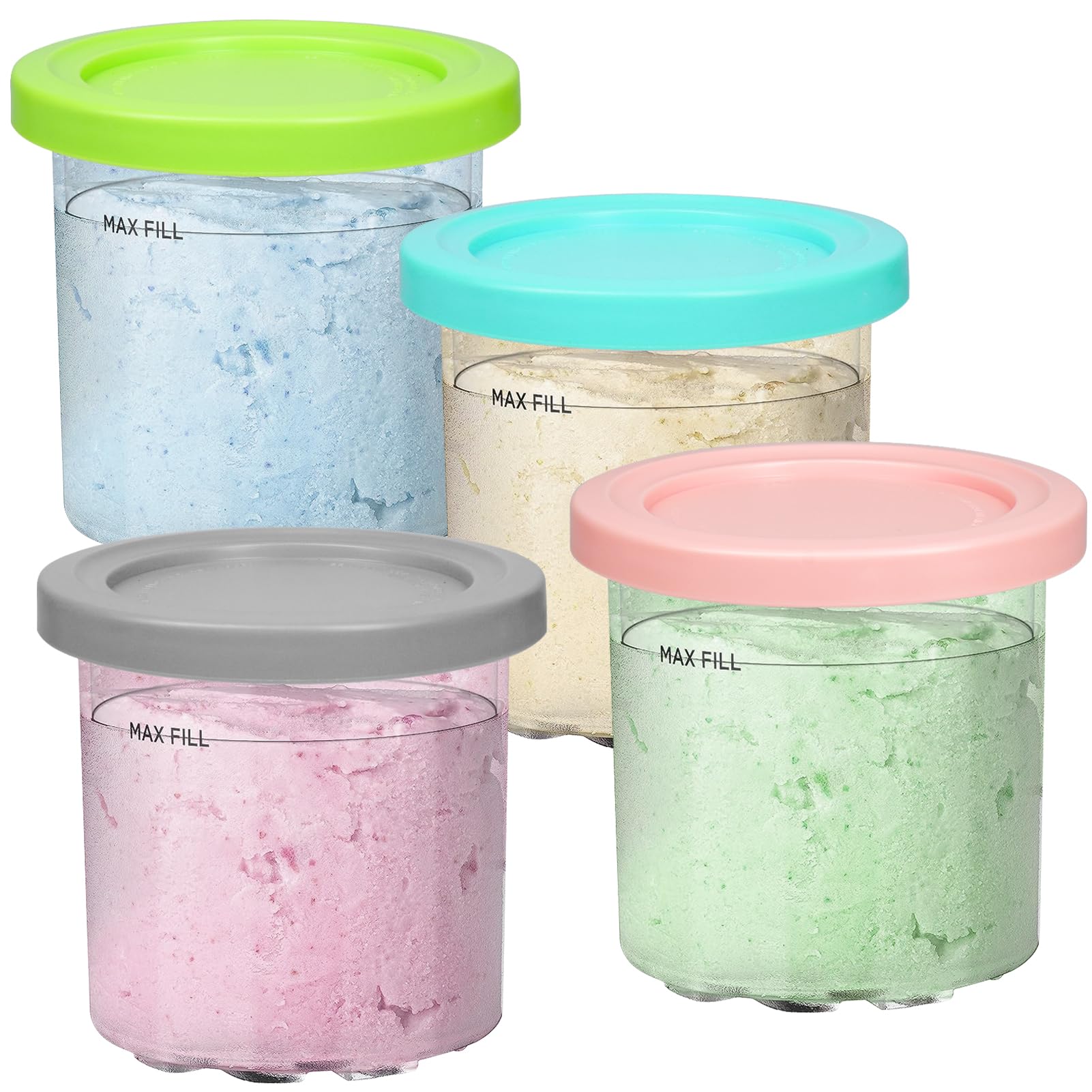 Creami Pint Containers with Lids Compatible with Ninja Creami Ice Cream Maker NC301 NC300 NC299AMZ, 4-Pack-16OZ Ninja creami accessories, Ice Cream Pint Containers Dishwasher Safe