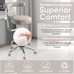 Viviange Ergonomic Dental Stool with Adjustable Height & Rolling Base - Comfortable Dentist Chair for Hygienists, Assistants, & Medical Professionals - Grey