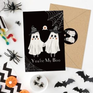 Whaline 24 Pack Halloween Greeting Cards with Envelopes Stickers Ghost You're My Boo Funny Cards Blank Thank You Note Cards for Birthday Anniversary Valentine's Day