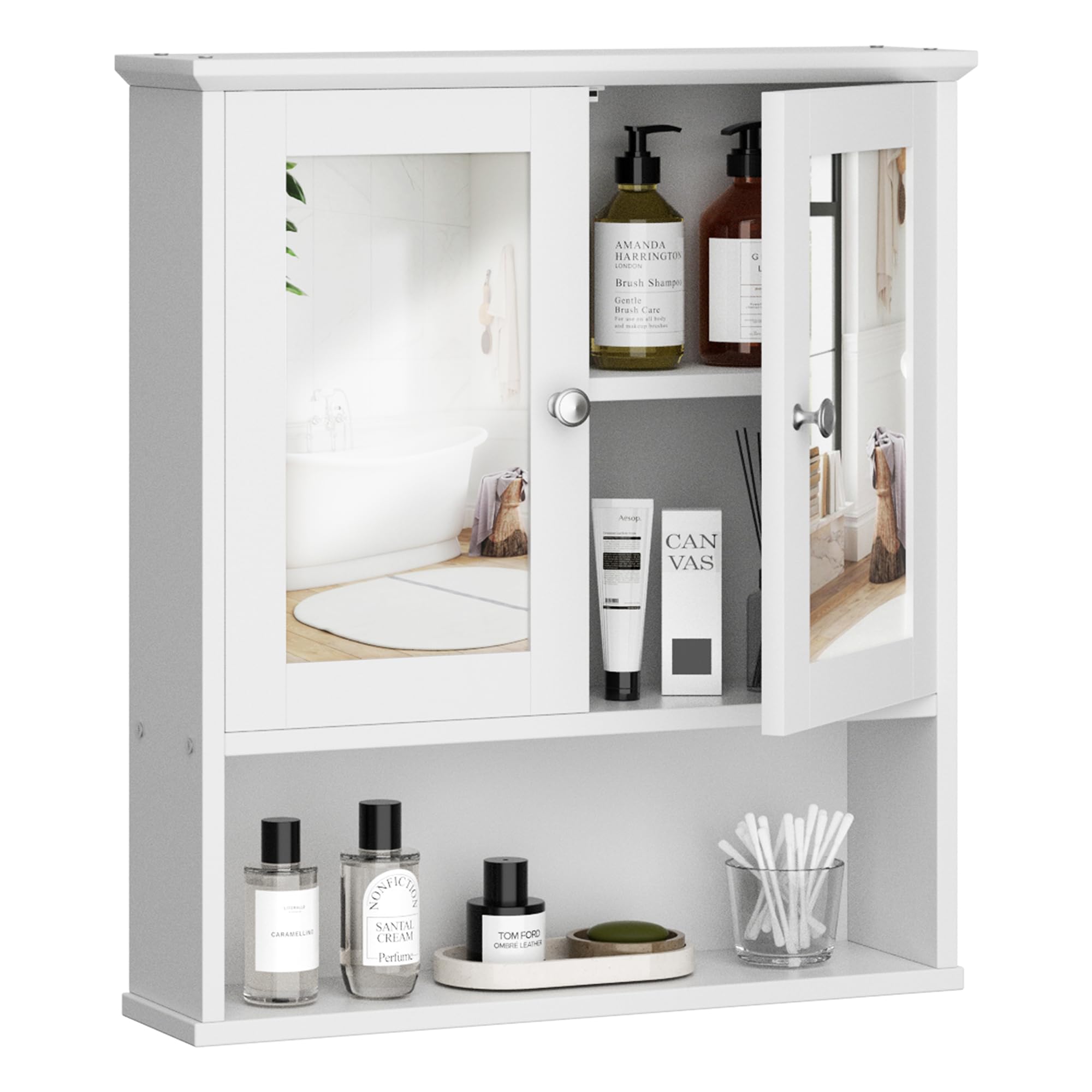 Shintenchi Bathroom Cabinet with Mirror, Wood Medicine Cabinet with Adjustable Shelf, Wall Mount Cabinet Storage, Cupboard, White