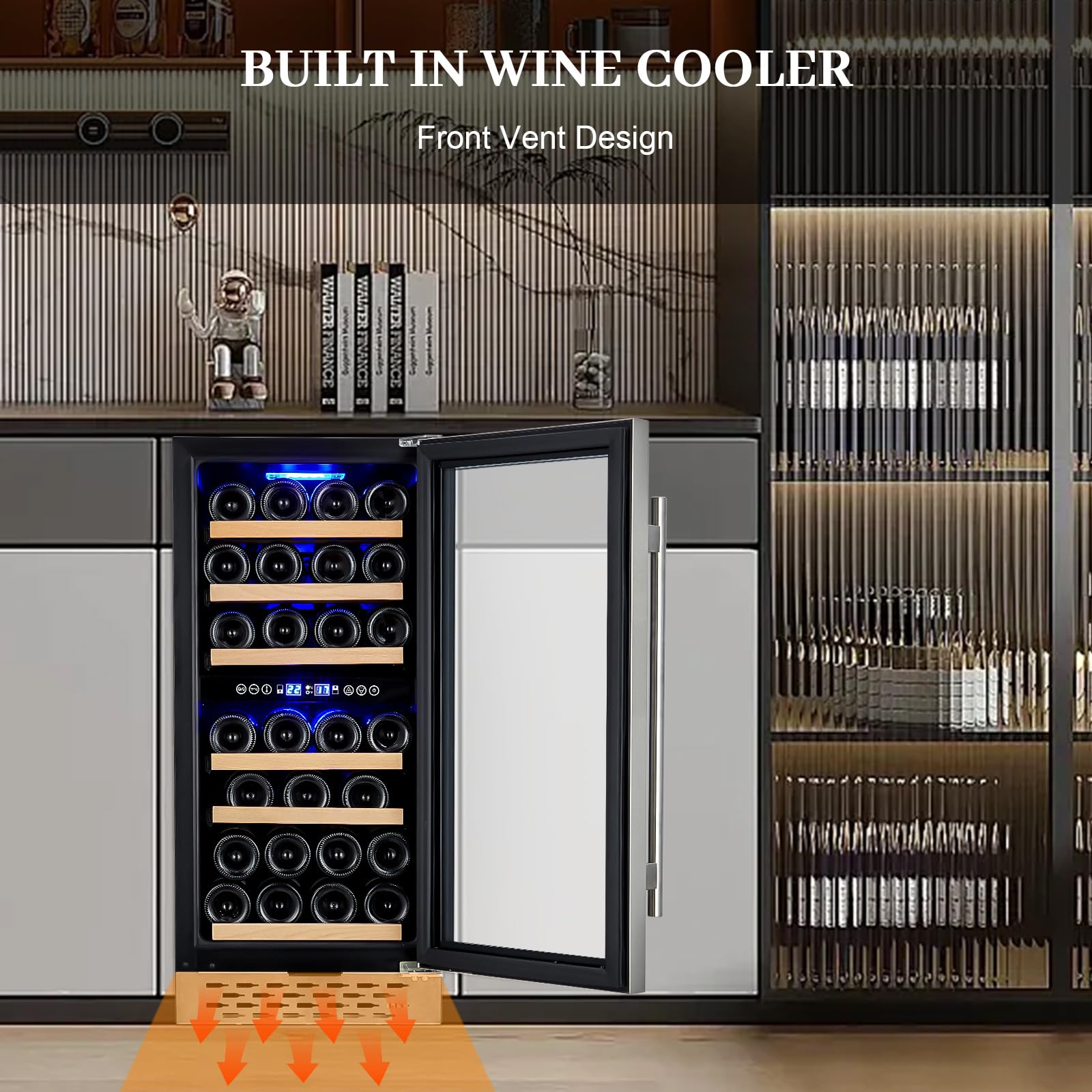 Garvee Wine Fridge, Wine Cooler Dual Zone 28 Bottles with Glass Door, Adjustable Shelves, Digital Temperature Control for Red, White and Champagne, Freestanding/Built-in