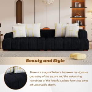 Modern Living Room Sofa Cozy Bedroom Couch 4 Pillows & Rubber Wood Legs Black