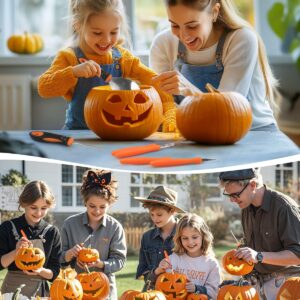 Luditek Pumpkin Carving Kit, 17 PCS Professional Stainless Steel Pumpkin Carving Tools with 3 Electronic Candles Lights and 10 Stencils, Jack-O-Lanterns Cutting Halloween Gifts for Adults