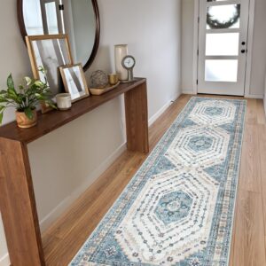 Sivilife Boho Hallway Runner Rug Washable Runner Rugs for Hallway, 2'6''X10' Extra Long Kitchen Rugs Non Slip, Blue Runner Rugs with Rubber Backing, Tribal Carpet Runner Rugs for Entryway Corridor