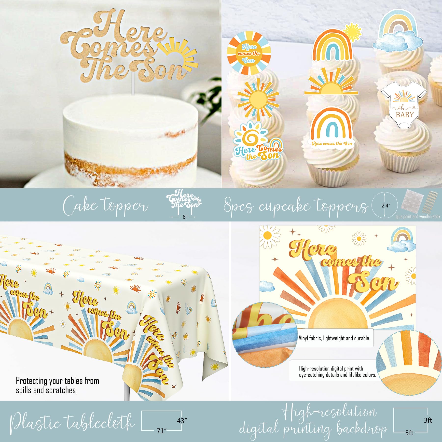 Here Comes the Son Baby Shower Decorations for Boy, Sun Theme Baby Shower Decoration, Boho Sun Baby Shower Party Supplies, It's A Boy Gender Reveal Décor, Retro Sun You Are My Sunshine Baby Shower