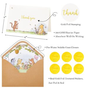 Crisky 50 Pack Cute Bear Thank You Cards Blank Inside with Envelopes and Stickers for Birthdays, Baby Showers, Friendsgiving