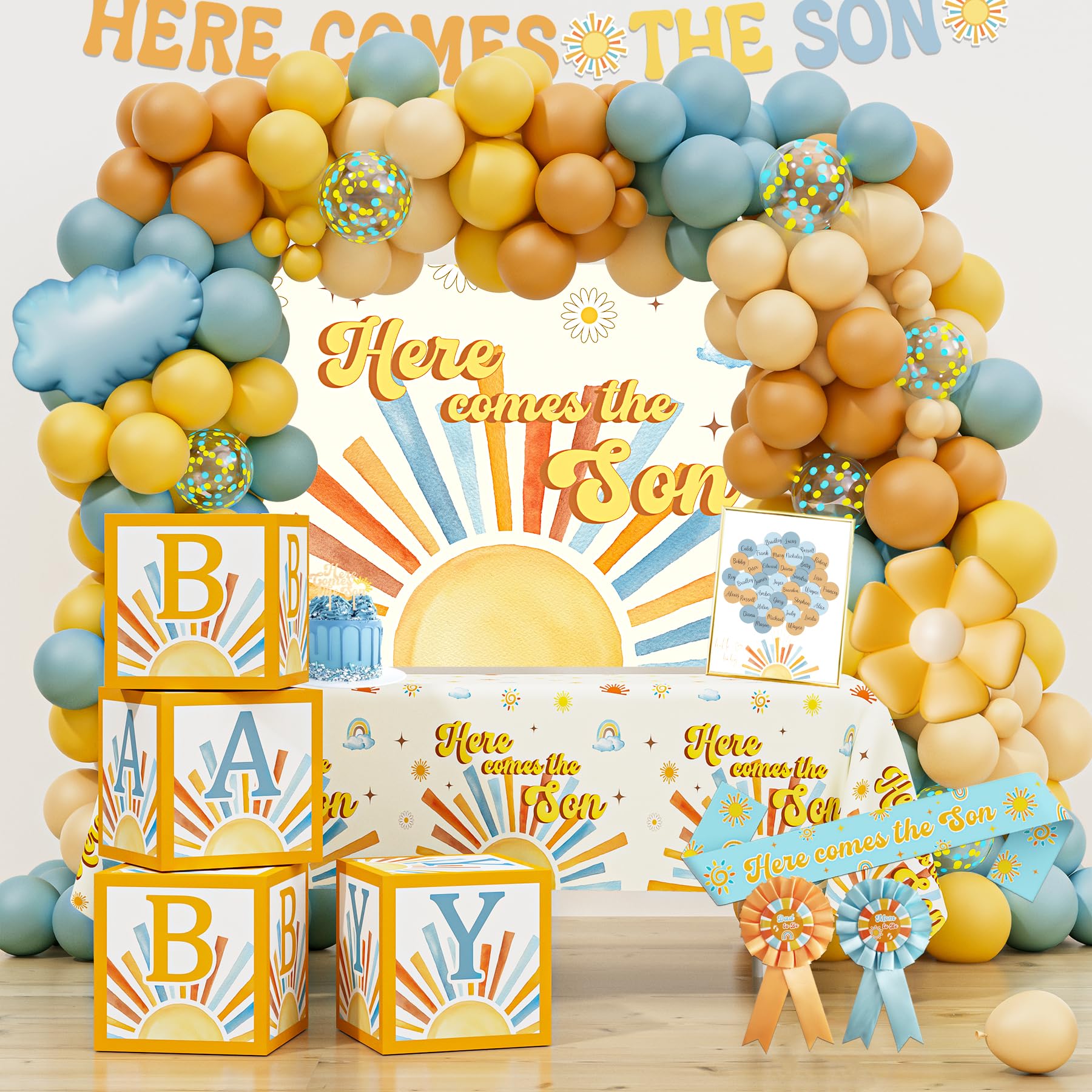 Here Comes the Son Baby Shower Decorations for Boy, Sun Theme Baby Shower Decoration, Boho Sun Baby Shower Party Supplies, It's A Boy Gender Reveal Décor, Retro Sun You Are My Sunshine Baby Shower