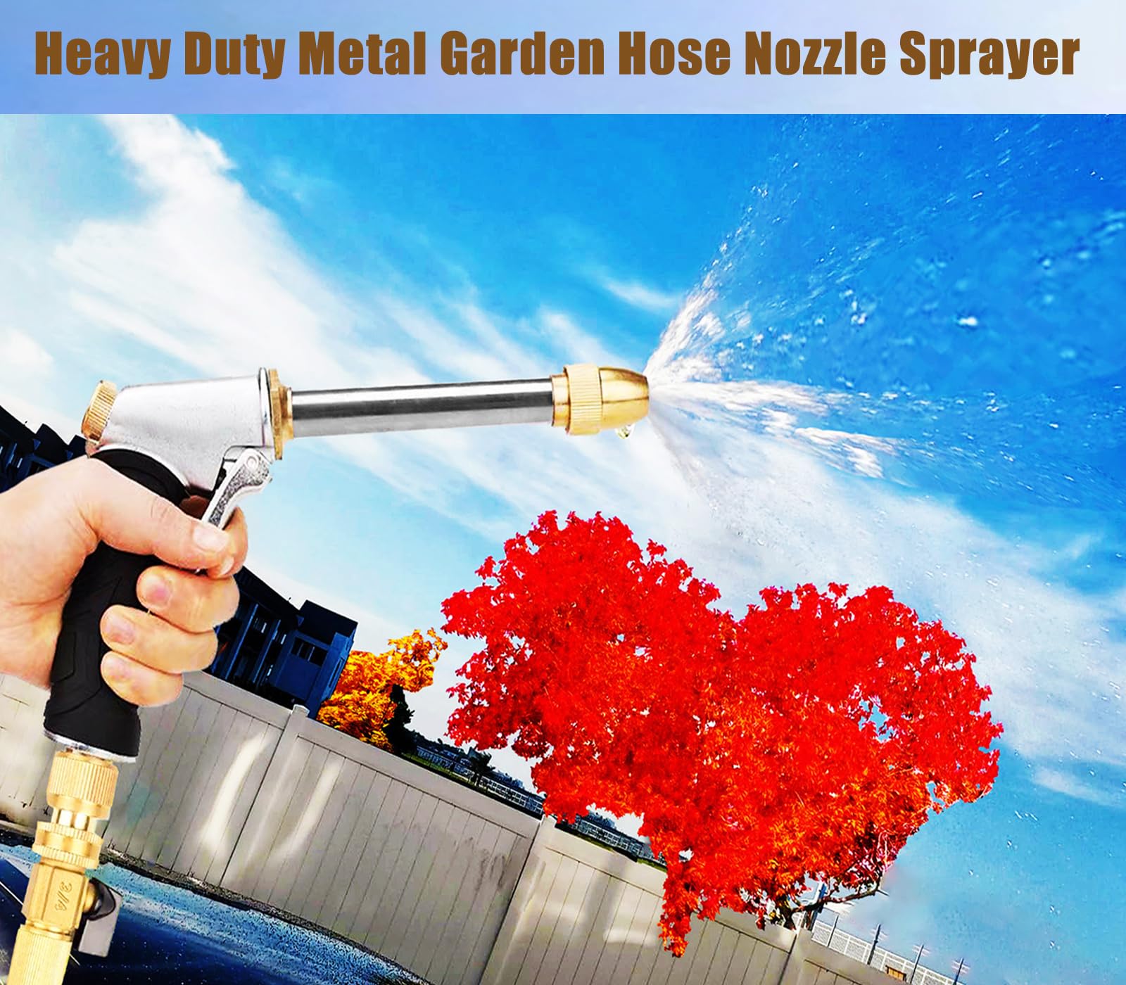 Upgrade Garden Hose Nozzle,100% Heavy Duty Metal Spray Gun With Full Brass Nozzle,High Pressure Water Hose Nozzle Sprayer Head,3/4" Quick Connectors,for Lawn & Garden,Washing Cars,Showering Dogs&Pets