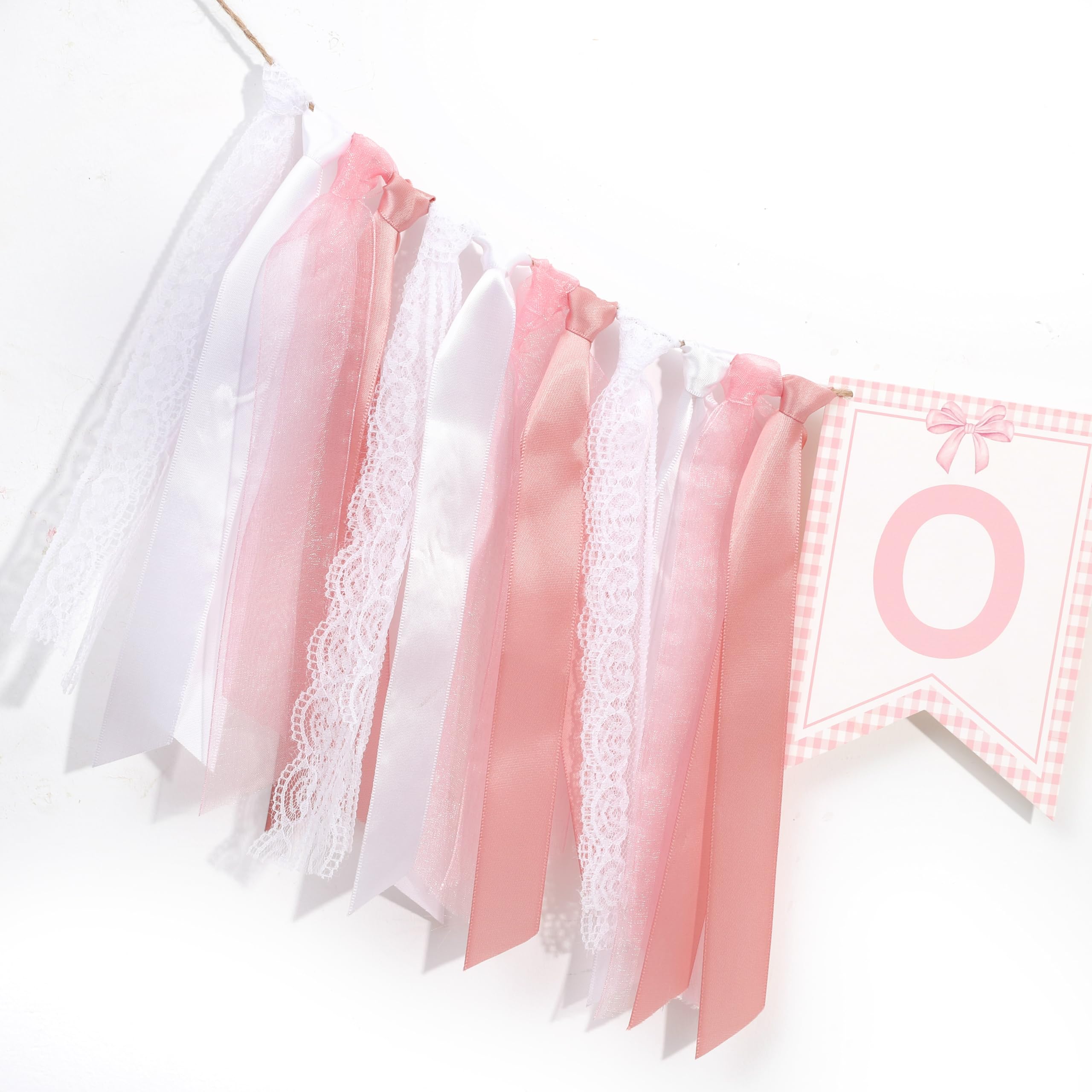 Pink Bow One High Chair Banner - One High Chair Bow Banner,Pink Bow Birthday Decoration,Pink Ribbon Girl 1st Birthday