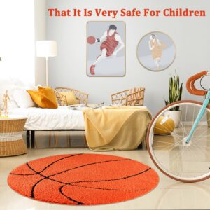 MSYA Basketball Rug, Soft and Fluffy Basketball Rug for Boys Bedroom Microfabric Round Bathroom Rug, Round Area Rug for Living Bathroom Rugs Soccer Decor for Boys Room 31.5 inches (Orange)