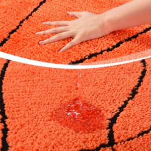 MSYA Basketball Rug, Soft and Fluffy Basketball Rug for Boys Bedroom Microfabric Round Bathroom Rug, Round Area Rug for Living Bathroom Rugs Soccer Decor for Boys Room 31.5 inches (Orange)