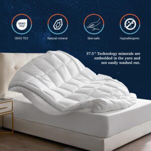 Sleep Climate Temperature Regulating Pillow Top Mattress Topper Featuring with 37.5® Technology Queen - 300 Thread Count Cotton Blend Cover Quilted Fitted Mattress Protector with 8-18" Deep Pocket