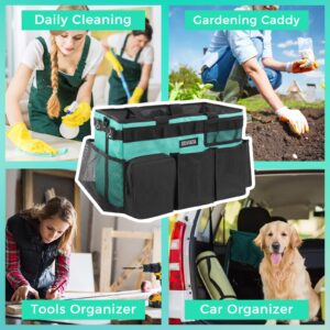 SCAVATA Wearable Cleaning Caddy Bag, Cleaning Caddy Supplies Organizer with Handle & Shoulder Straps for Housekeepers, Under Sink & Car Cleaning Tool Organizers with 4 Foldable Divider (Lake Blue)