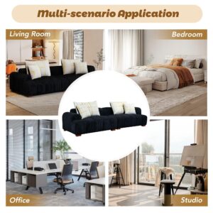 Modern Living Room Sofa Cozy Bedroom Couch 4 Pillows & Rubber Wood Legs Black