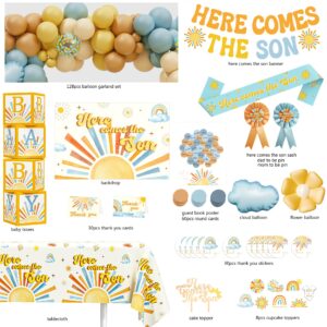 Here Comes the Son Baby Shower Decorations for Boy, Sun Theme Baby Shower Decoration, Boho Sun Baby Shower Party Supplies, It's A Boy Gender Reveal Décor, Retro Sun You Are My Sunshine Baby Shower