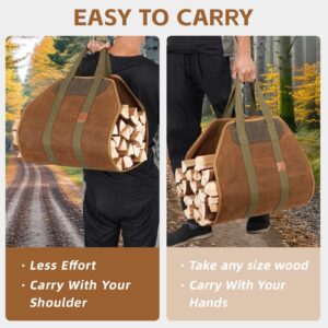 1MORE Firewood Carrier - Wood Carrier for Firewood,Log Carrier for Firewood Tote Bag, 40"X19" Canvas Firewood Carrier, Water Resistant Log Tote Wood Carrying Bag With Handles,Fireplace Tools.Rust