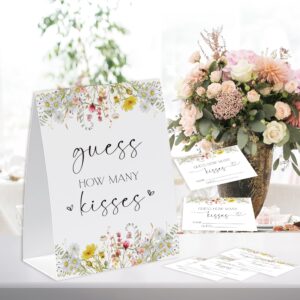 How Many Kisses Bridal Shower Game, Guess How Many Game (1 Standing Sign + 50 Guess Cards), Wildflowers Guessing Cards, Guess How Many Baby Shower Game-GK04