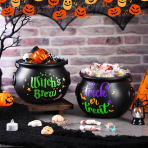 Hollowfly 8 x 6 Inch Halloween Cauldron Candy Bowl Witch Cauldron Kettle Black Cauldron Pot with Handle Plastic Cauldron with 2 Pcs Stickers Witch Candy Bucket for Halloween Party(Witch's Brew)