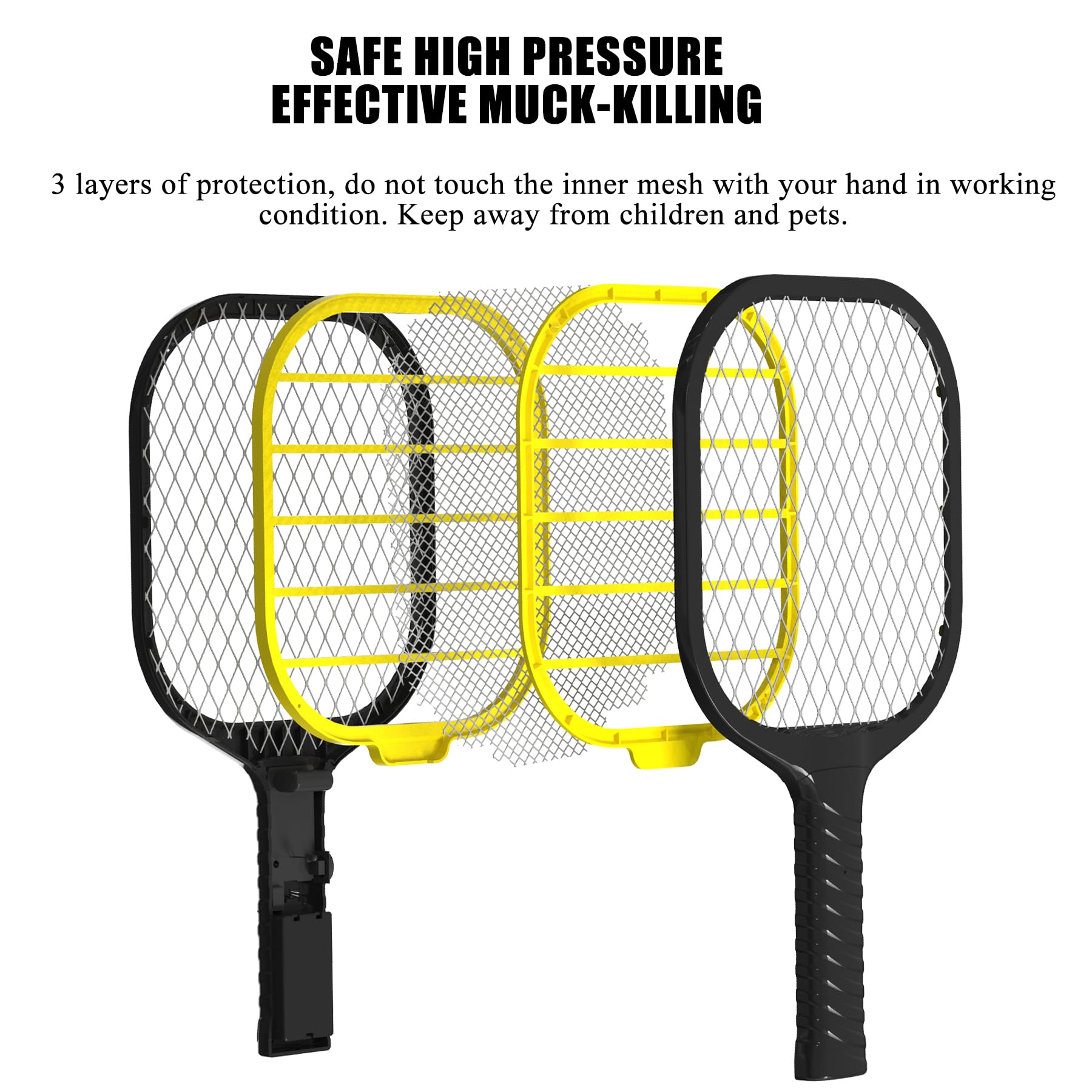 LUOJIBIE Electric Fly Swatter, Battery Operated Bug Zapper Racket, Ultralight Handheld Mosquito Killer for Indoor & Outdoor Pest Control