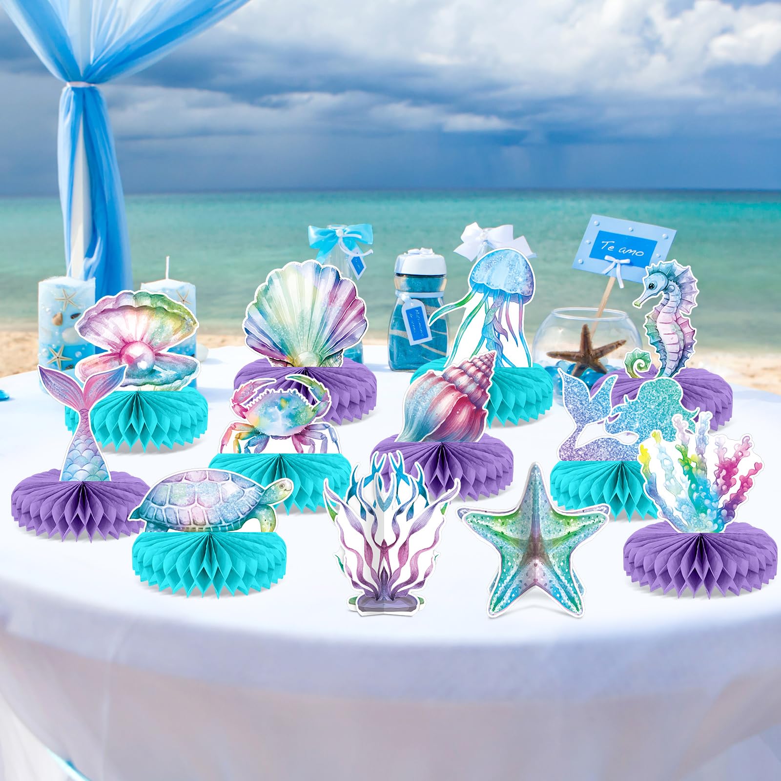 12Pcs Mermaid Party Supplies Mermaid Birthday Honeycomb Centerpieces for Under The Sea Party Decorations Ocean Mermaid Theme Table Honeycomb for Ocean Mermaid Theme Birthday Baby Shower Party Favors