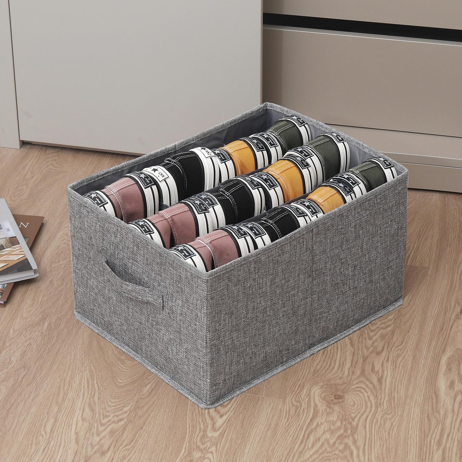 YWPXSN 3 Pack Shoe Organizer for Closet - Fits up to 36 Pairs, Fabric Shoe Storage Bins, Cube Storage Cabinet Foldable Shoes Container with Reinforced Handles (Dark Grey, 16.5"x12.6"x9.5")